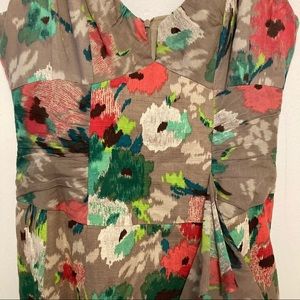 Nanette Lepore floral ruffle mini dress ruched waist v neck sleeveless dress